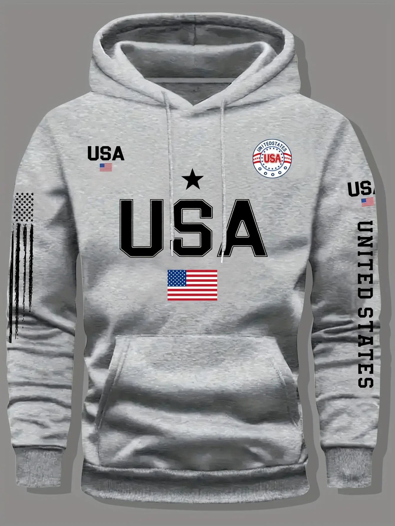 USA Flag Print Hoodie Men's Fleece Sweatshirt