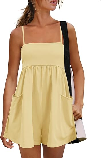 Women's Summer Strappy Romper Square Casual Oversized Workout Athletic Romper Neck Backless