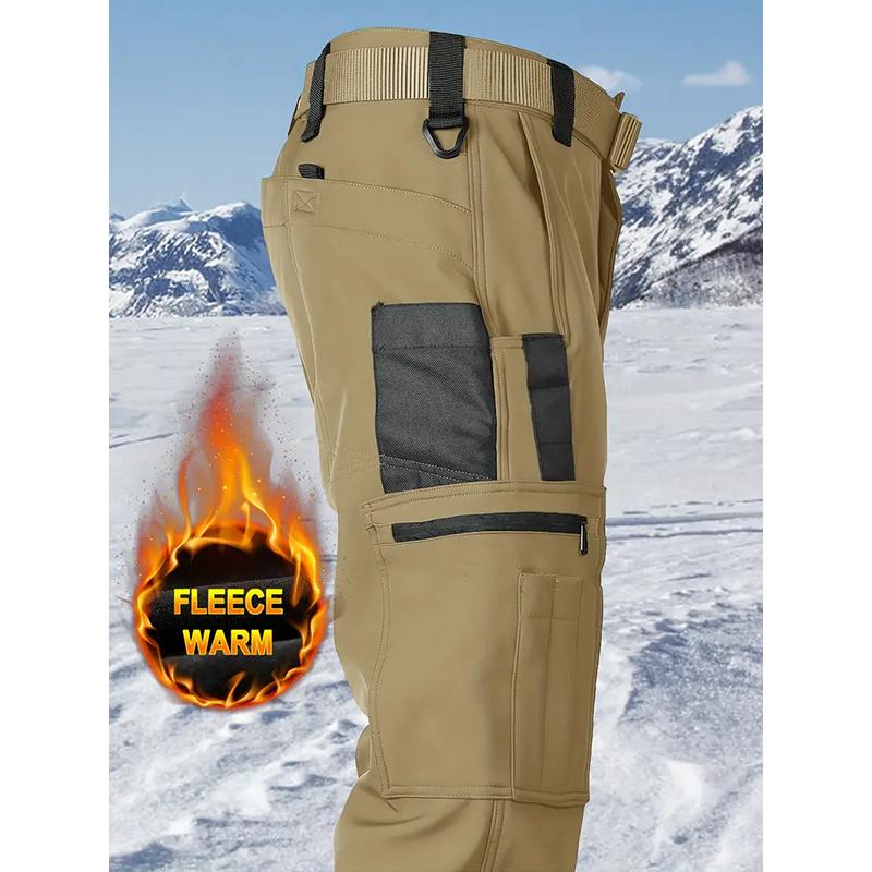 Men's Tactical Sport Pants, Multi-Pocket Windproof and Warm Fleece Pants