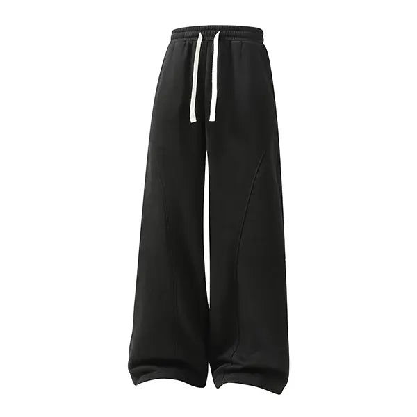 Men's Solid-Color Drawstring Pants with Curved Blade Design