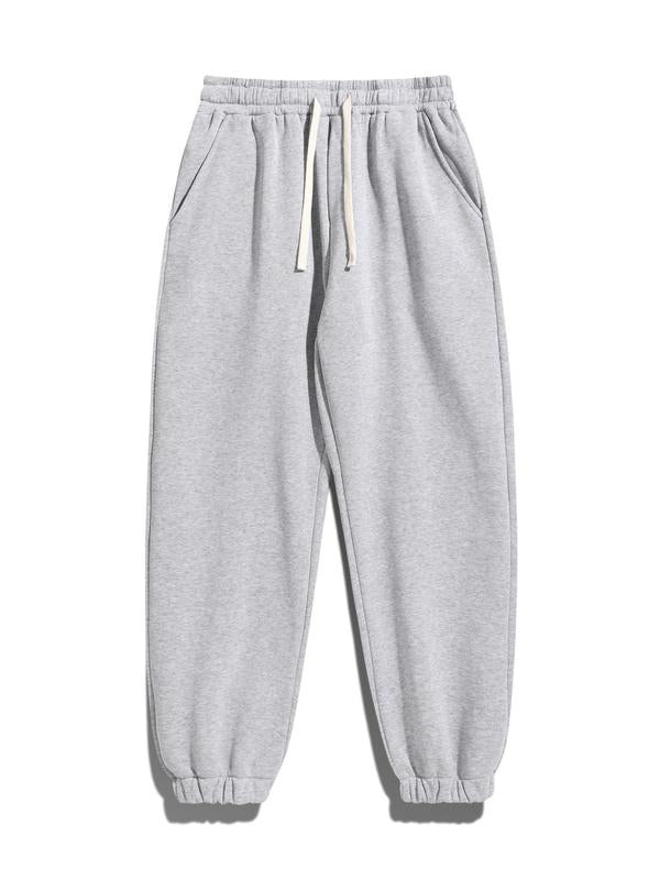 Men's Regular Fit Solid Drawstring Waist Sweatpants, Casual Pocket Design Pants for Fall & Winter, Men's Trousers for Daily Wear
