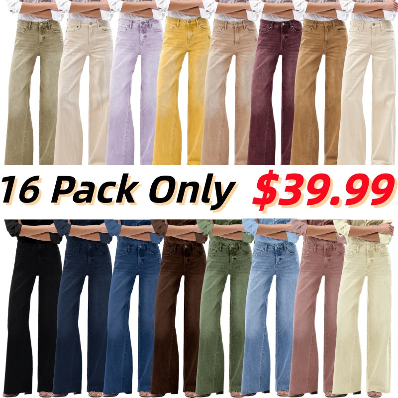Mid-Rise High-Stretch Relaxed Wide-Leg All-Season Casual Jeans