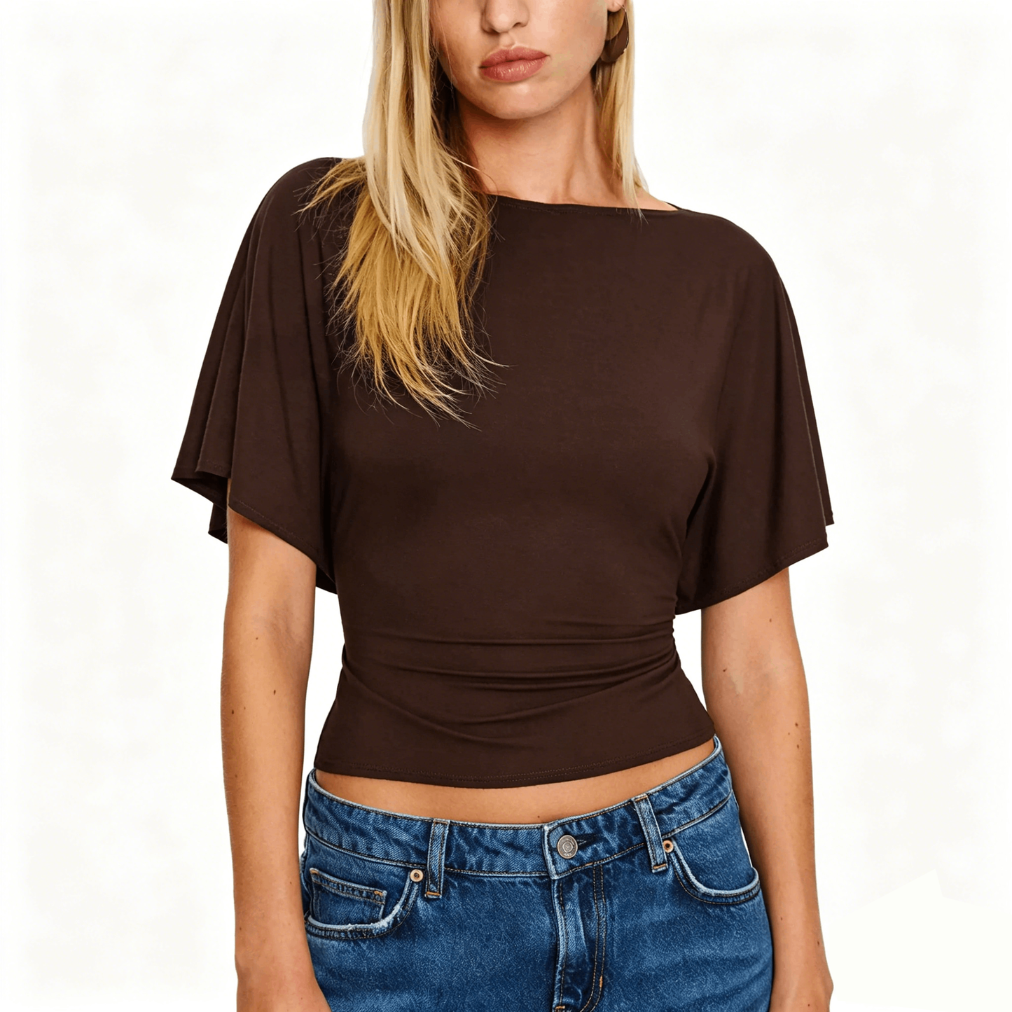 Women's Cinched Waist Shirt Short-Sleeve Top