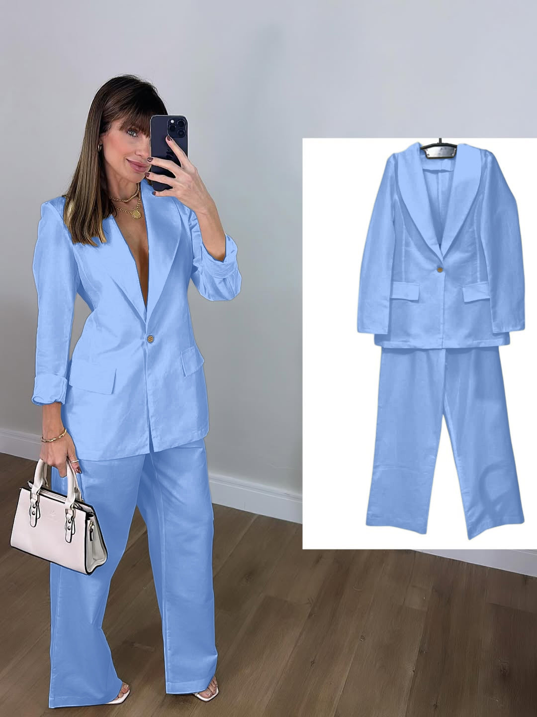 Stylish Solid Color Casual Blazer & Pants Set