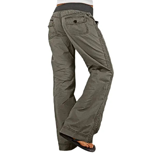 Solid Seam Detail Drawstring Mid Rise Straight Leg Pants