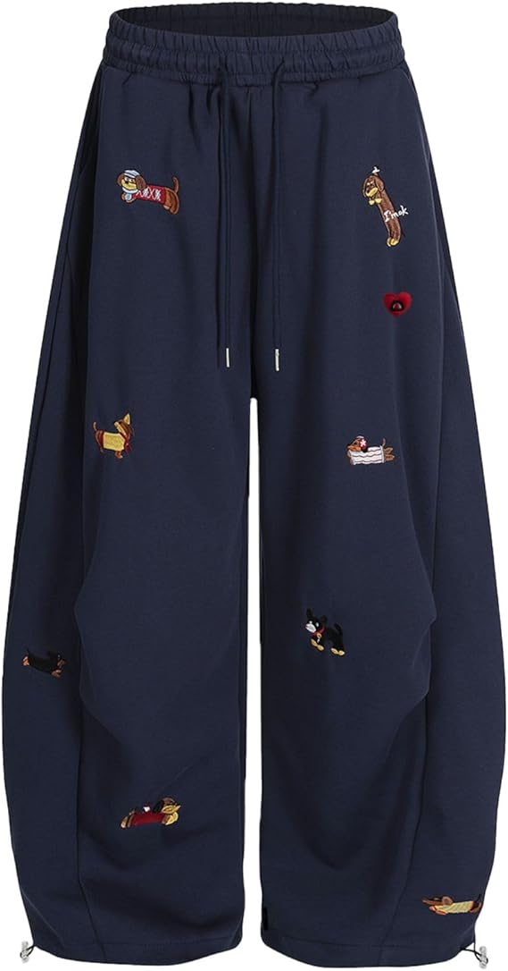 Unisex Embroidery Puppy Baggy Barrel Sweatpants