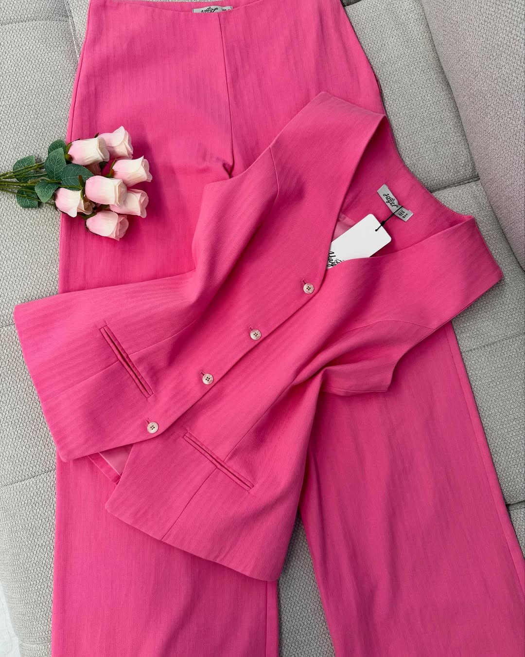 Solid Color Casual Button Vest & Pants Set