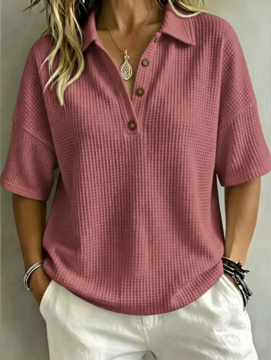 🔥Women's Button-Up Waffle Short Sleeve Shirt