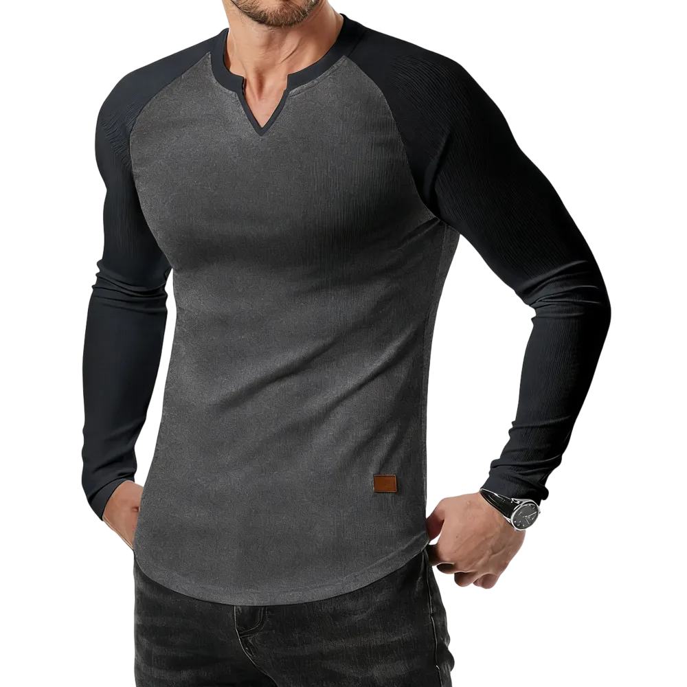 Mens Long Sleeve Muscle T Shirts Casual V-Neck Longline Ribbed Tee Shirts