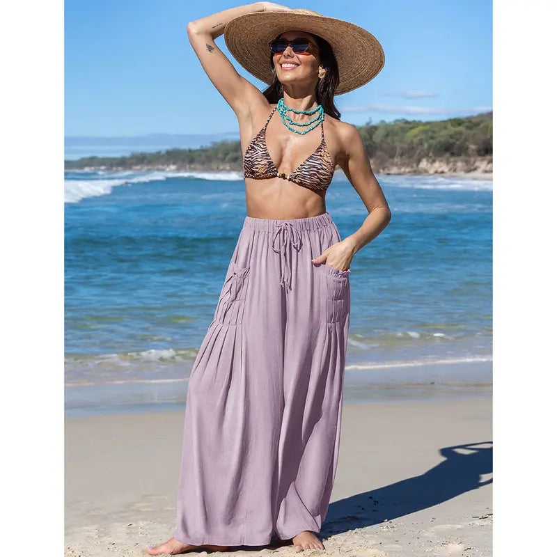 Women Casual Linen Blend Palazzo Pants