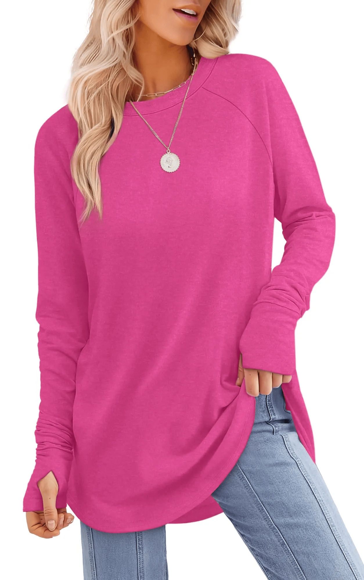 🎅Early Christmas Sale🎄Womens Long Sleeve Thumb Hole Shirts Tunic Tops to Wear with Leggings