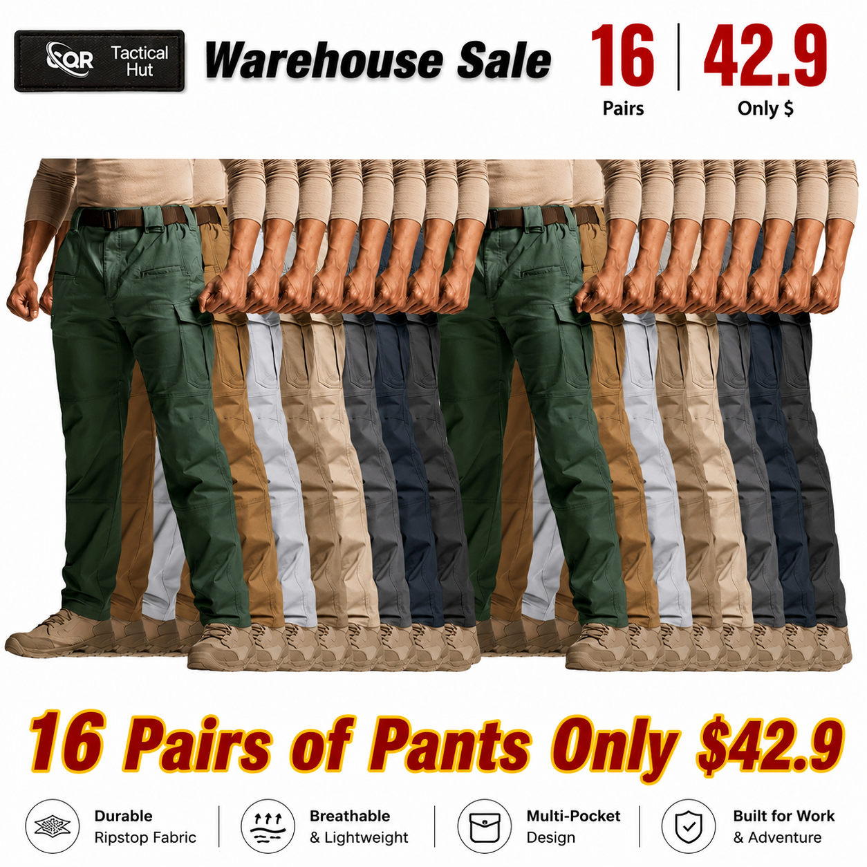 Men's Flex Stretch Tactical Pants, Water Resistant Ripstop Cargo Pants