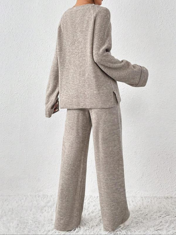 Women's Oversize Raglan Sleeve Split Sweater & Elastic Waist Pants Set