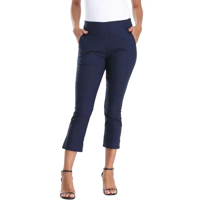 Women’s Capri Pants with Pockets Dressy Casual Stretch Trouser Straight Leg