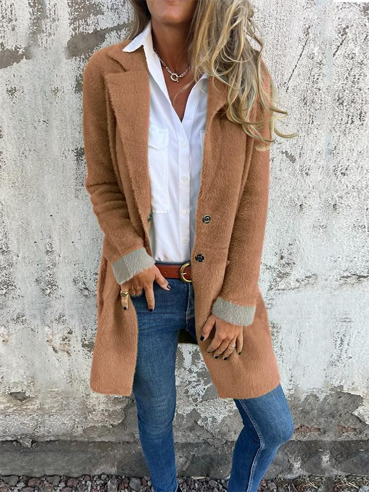 Last Chance 70% OFF- Women's lapel long-sleeved faux fur long coat