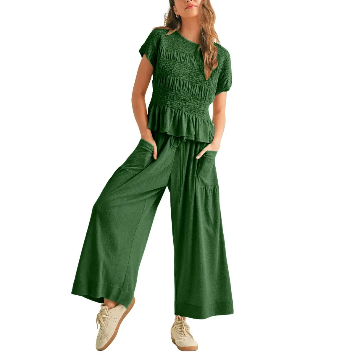 Women’s High-Waisted Lounge Outfit with Pockets Casual Boho Matching Set
