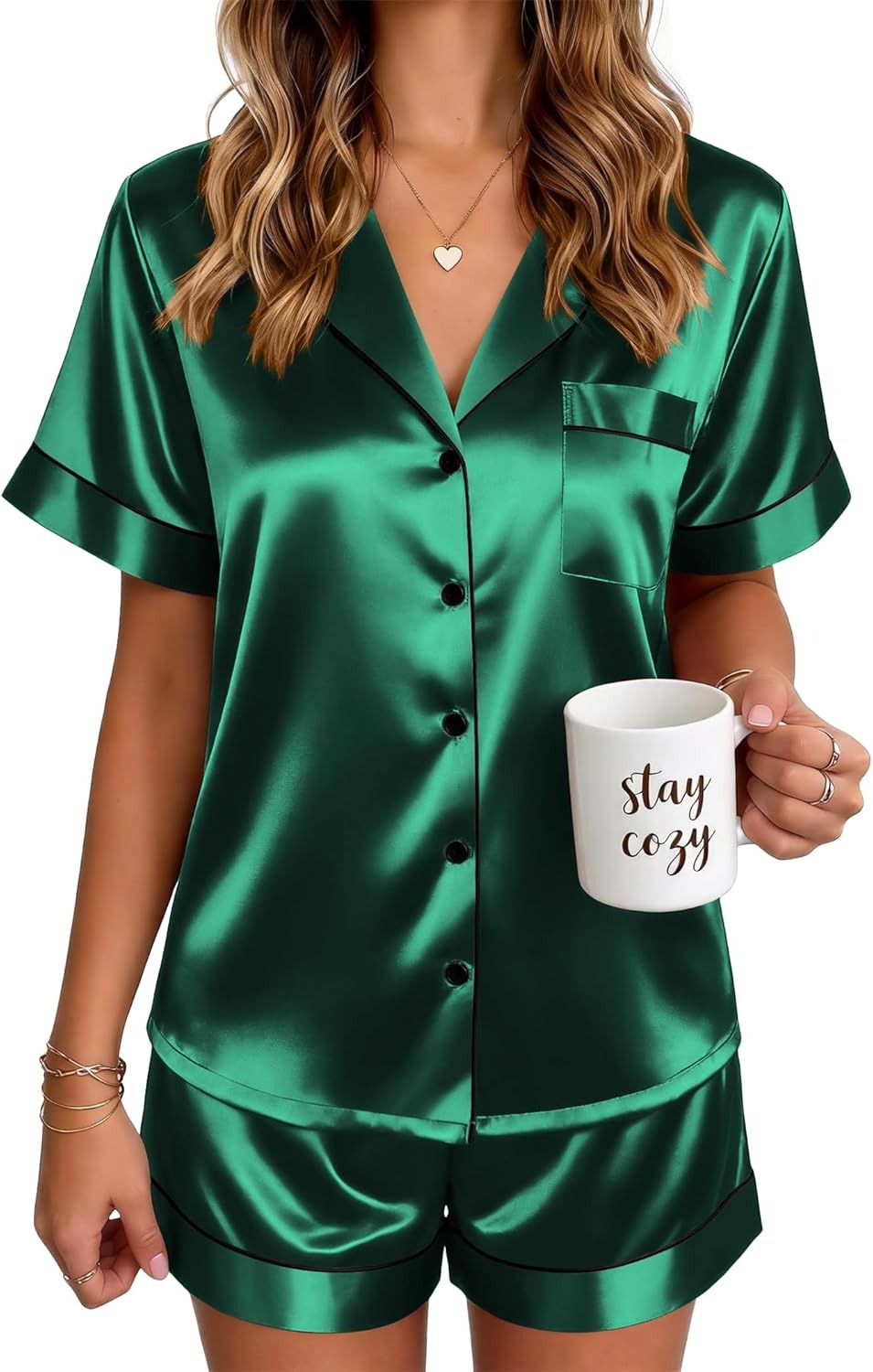 🔥Women's Silk Pajamas for Women Short Sleeve Button Down Sleepwear