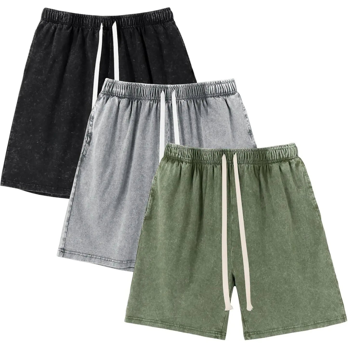 Unisex Cotton Athletic Vintage Acid Wash Elastic Waist Sweat Shorts
