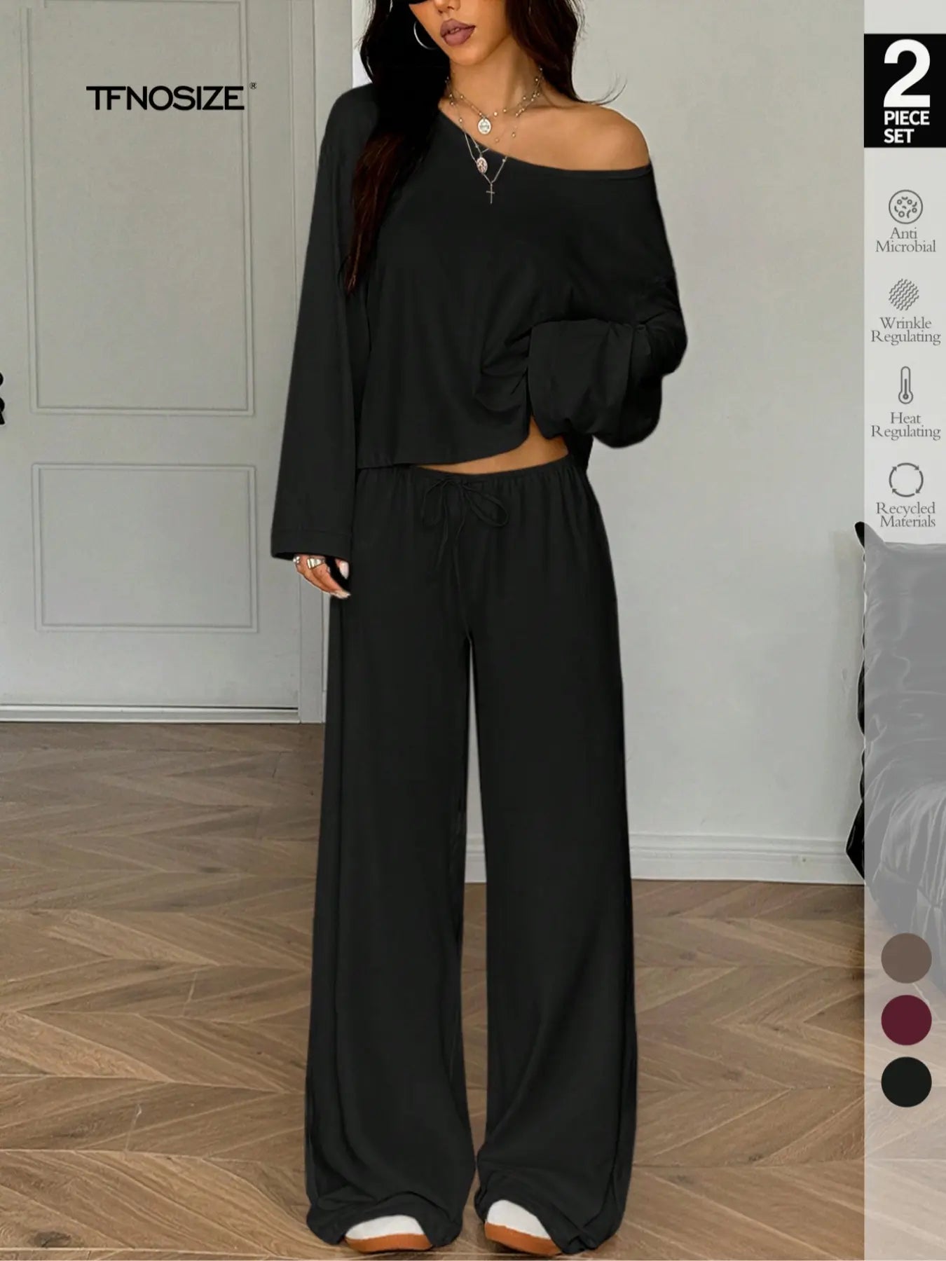 Women's Elegant Solid Color Loose-Fit Sleepwear Set