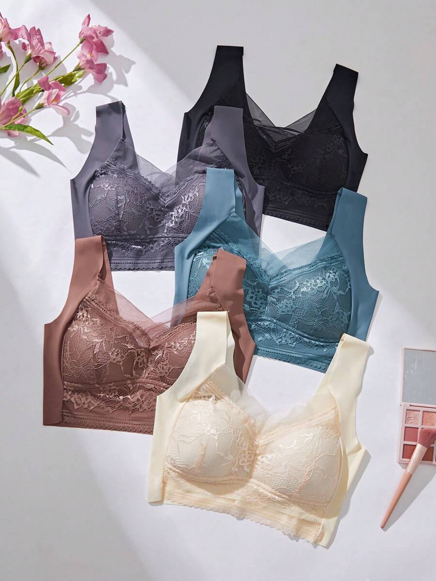 Women'S Plain Contrast Lace BraSoftBreathable Push Up Bra U