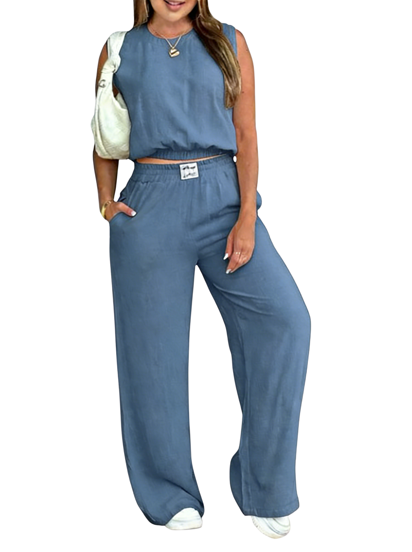 Women's Solid Color Tank Top & Wide Leg Pants Set