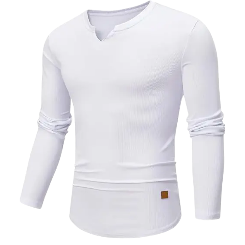 Mens Long Sleeve Muscle V-Neck Longline Ribbed Tee Shirts