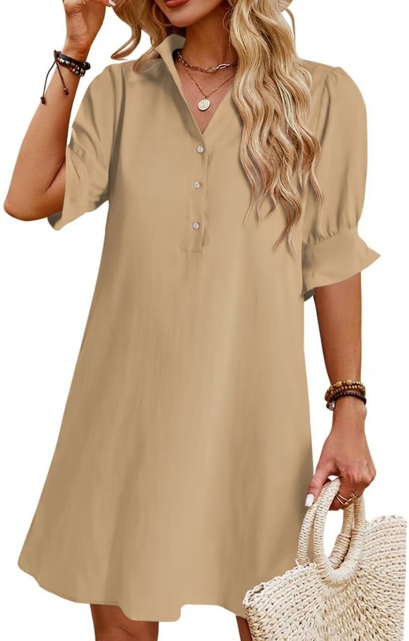 Womens Summer Shirt Mini Dresses with Pockets