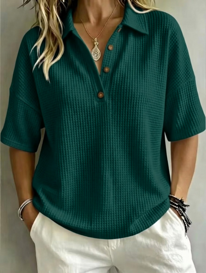 🔥Women's Button-Up Waffle Short Sleeve Shirt
