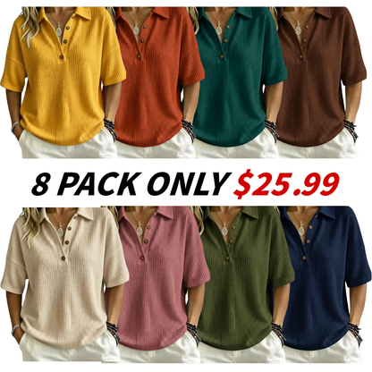 🔥Women's Button-Up Waffle Short Sleeve Shirt