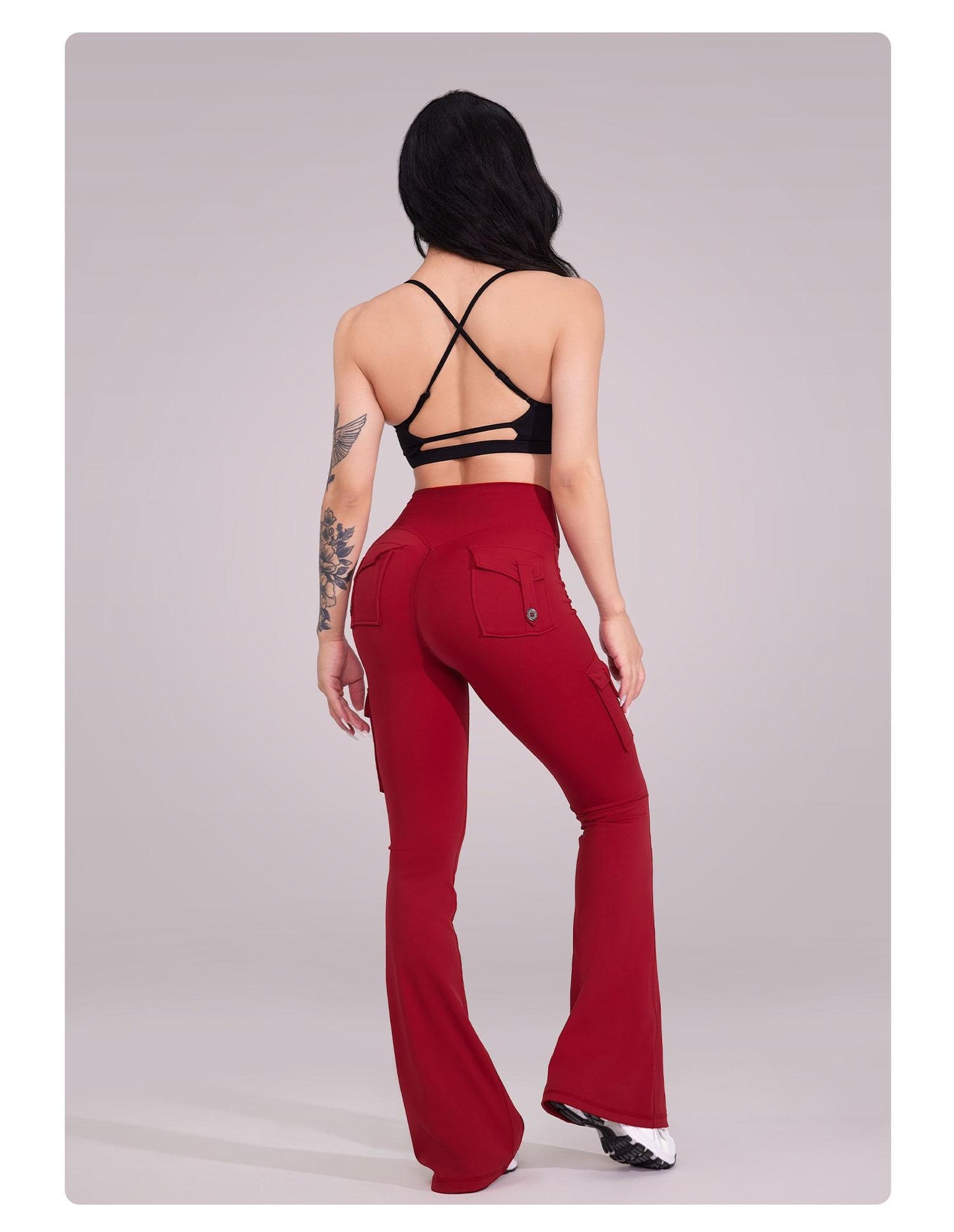 Women's Workout Flare Leggings with Pockets Hidden Scrunch High Waisted Cargo Gym Yoga No Front Seam Leggings Flared Joggers Fitness Outfit Camouflage Sports Pants