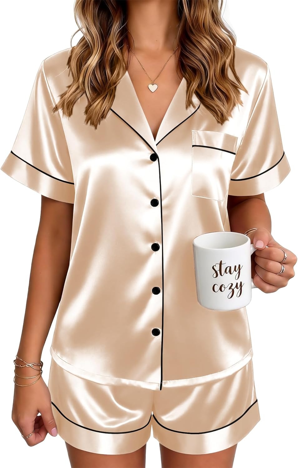 🔥Women's Silk Pajamas for Women Short Sleeve Button Down Sleepwear