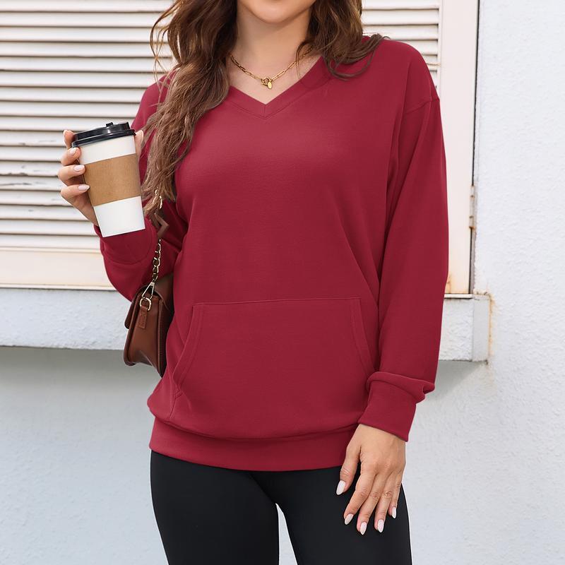 Clearance sale🔥 Your Favorite Is Back!Women's Hoodless V-neck Sweatshirt With Kangaroo Pocket Fleece Longsleeve Oversized Casual Style Shirt