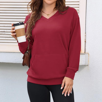 Clearance sale🔥 Your Favorite Is Back!Women's Hoodless V-neck Sweatshirt With Kangaroo Pocket Fleece Longsleeve Oversized Casual Style Shirt