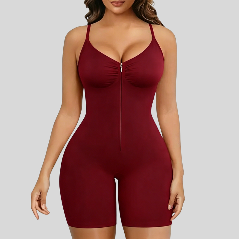 Women Tummy Control Zip-Up Shapewear Bodysuit Breathable Stretch Mesh