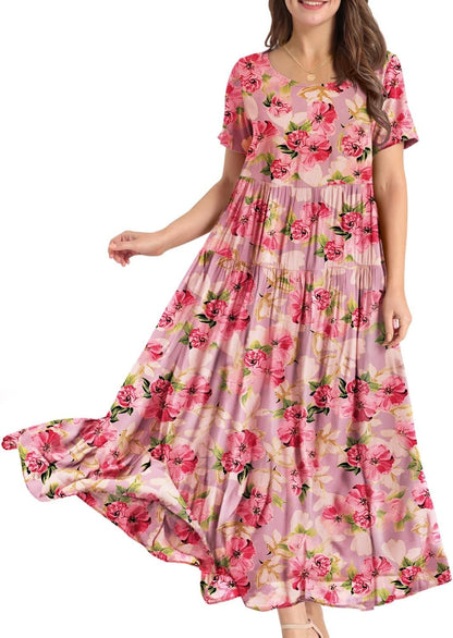 Women Casual Loose Bohemian Floral Dress Maxi Summer Beach Dresses