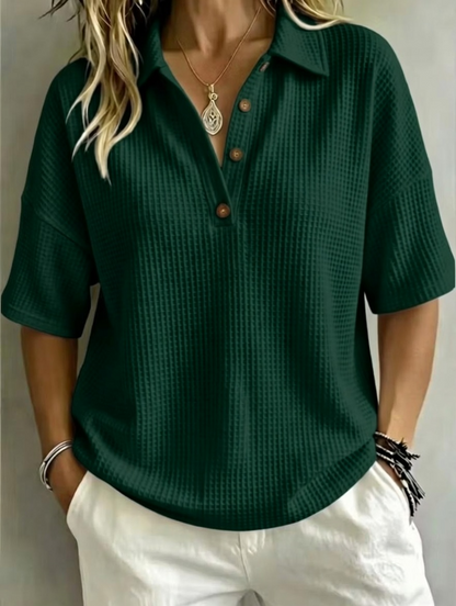 🔥Women's Button-Up Waffle Short Sleeve Shirt