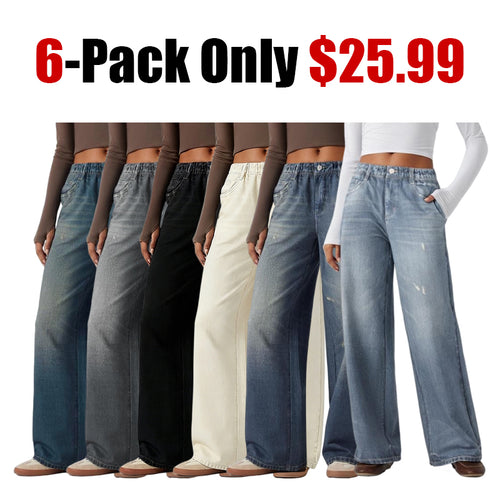 Mid Rise Denim Print French Terry Casual Sweatpants Jeans with Pockets