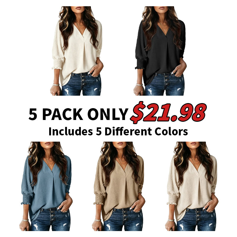 Women's V-Neck 3/4 Sleeve Oversized Tunic Tops