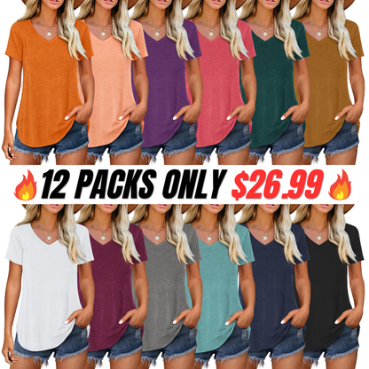 Women's Casual Plain V Neck T-Shirt