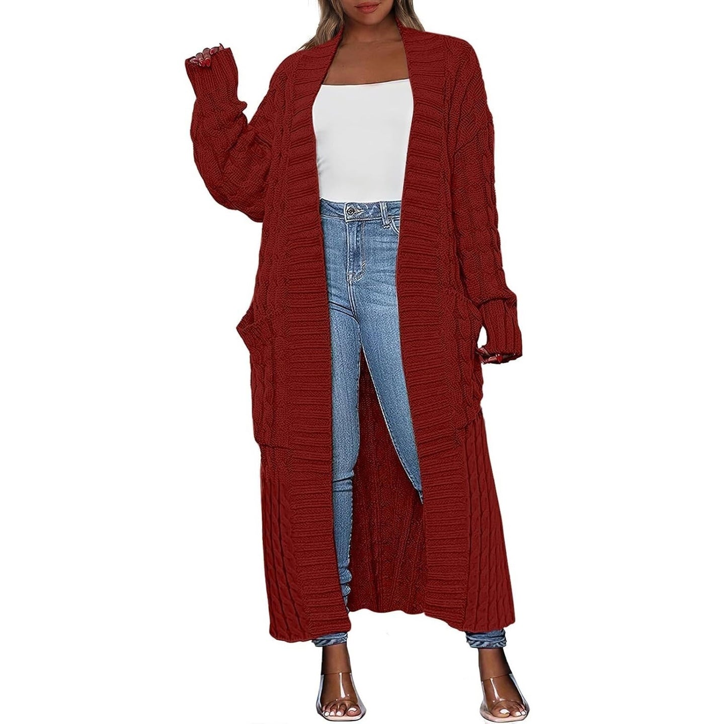 LBF-Women's Long Cardigan 2025 Oversized Coat Long Sleeve Open Cardigan Knitted Extra