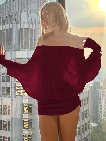 💘 Valentine’s Day Sale 💘Lady's transparent ruffled evening dress, off-shoulder long-sleeved lady's short skirt