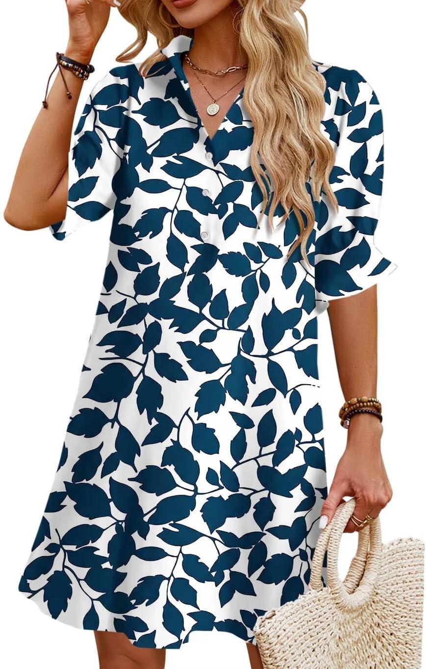 Womens Summer Shirt Mini Dresses with Pockets