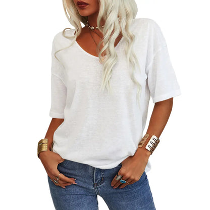 Women's V-Neck Half Sleeve Loose Casual Top