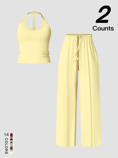 Women's Quick-Dry Sports Tank Top, Casual High-Waisted Bell Bottoms Two Piece Set