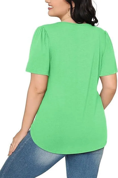 Women's T Shirts Short Sleeve Pleated Dressy Casual Scooped Neck Summer Tops Blouses