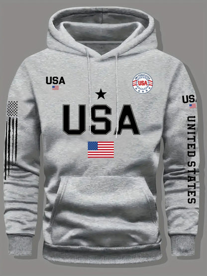 USA Flag Print Hoodie Men's Fleece Sweatshirt