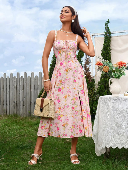 Women's Plain Ruched Boning Corset Milkmaid Dress