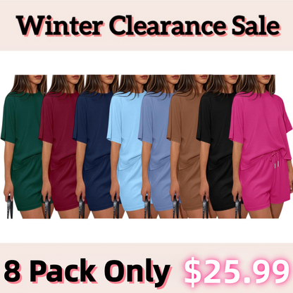 Women‘s Lounge Sets Short Sleeve Shirts Workout Tops Shorts Matching Clothing Summer Vacation Outfits