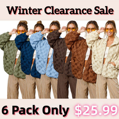 ⏰Final 2-Hour Clearance⚡ Chouyatou Women’s Winter Sherpa Jacket, Casual Contrast Plaid Faux Fur Coat, Loose Fit Plush Oversized Warm Outerwear