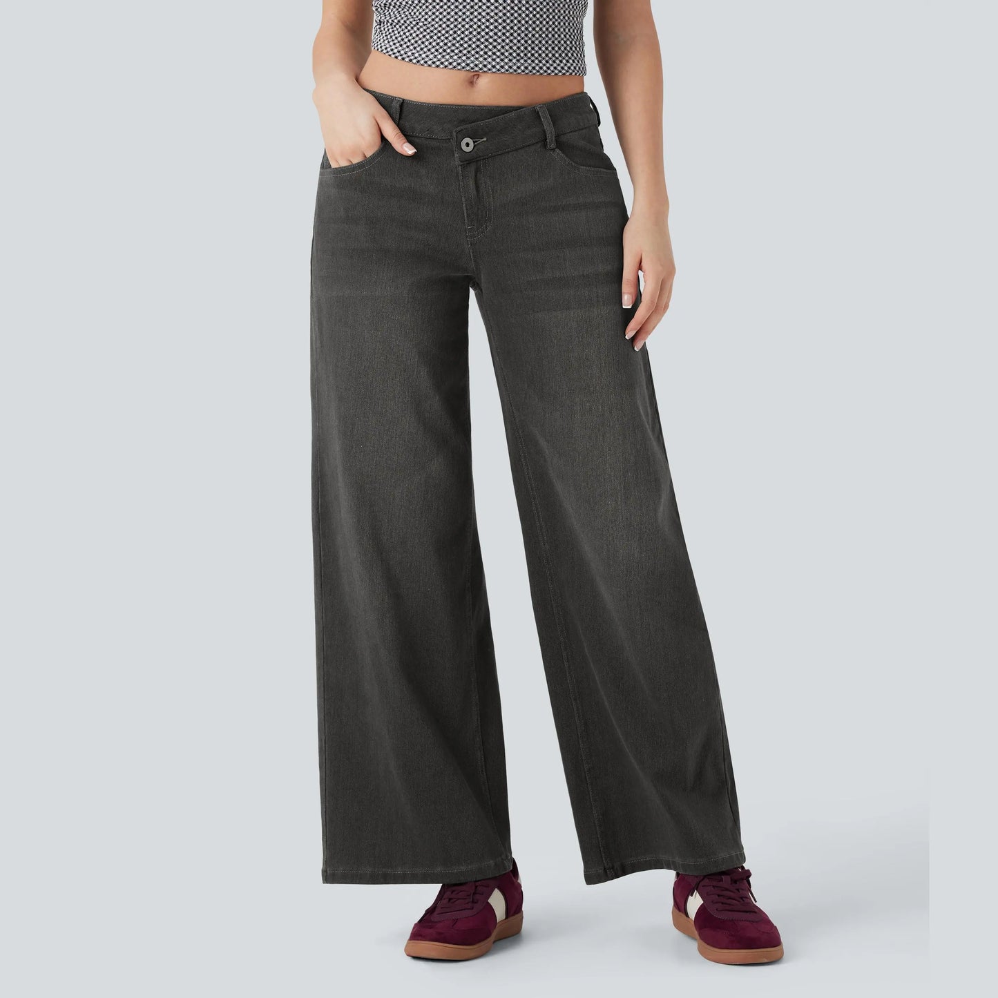 Low Rise Zipper Pockets Baggy Wide Leg Jeans